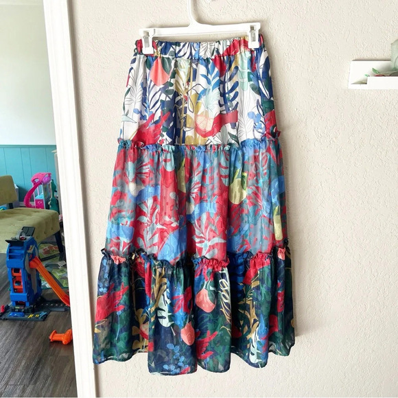 Anthropologie Skirt Women's Small Hutch Floral Tiered Maxi Bohemian Summer Boho - Picture 2 of 8